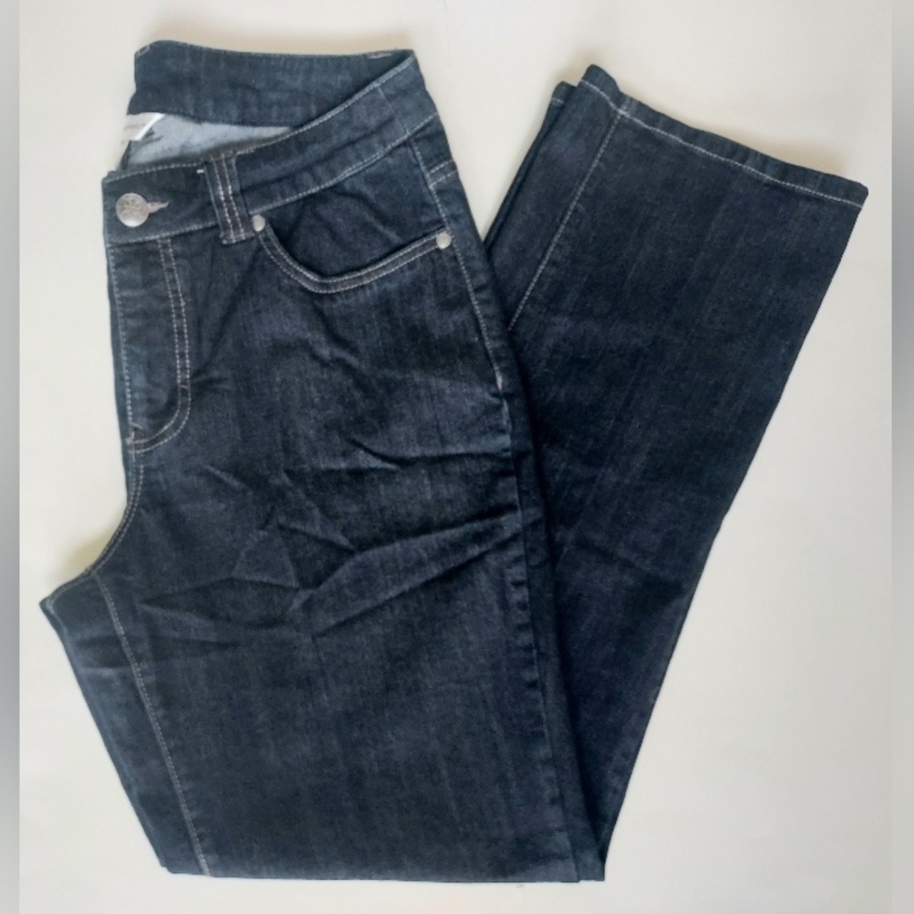 NWOT Ladies 10 Christopher Banks Dark Wash Straight Stretch Jeans W/Stud Pockets